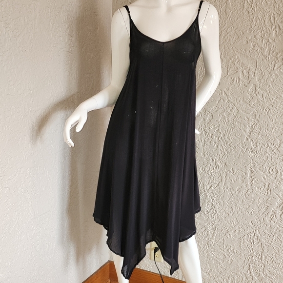 Chic Black Asymmetrical Slip Dress - Picture 5 of 9